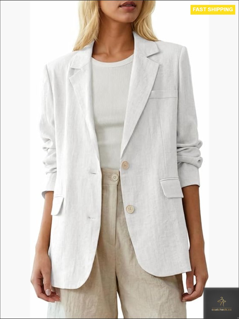 Open-Front Linen-Blend Blazer - Oversized Lightweight Jacket With Pockets